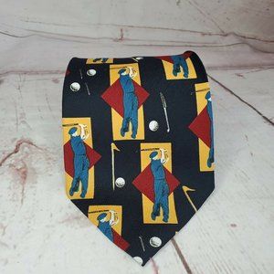 E Graziano Man Golfing Golf Ball Graphic Navy Tie